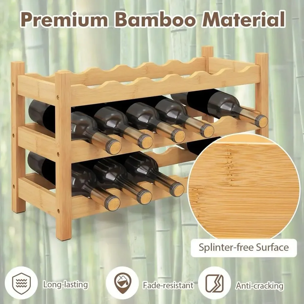 Giantex Bamboo Wine Rack 3 Tier 18 Bottle Freestanding Wine Storage Shelf